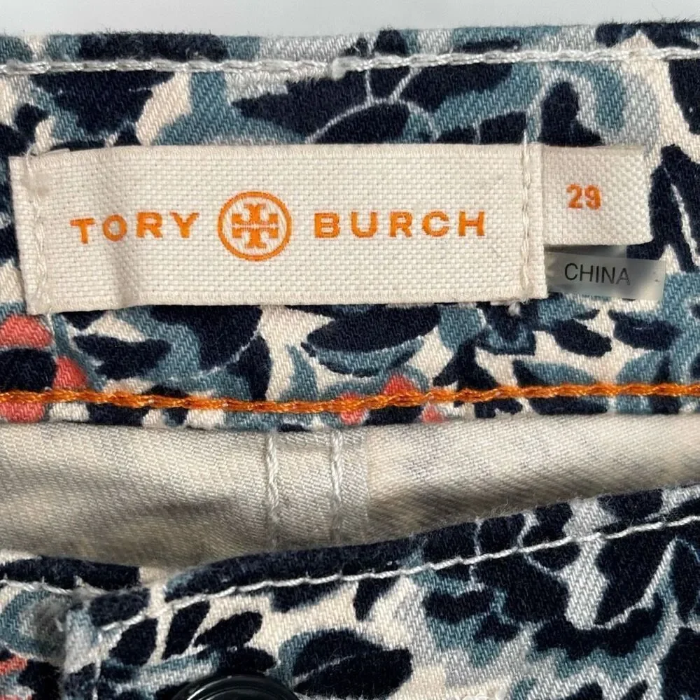Tory Burch Emmy Ankle Floral Butterfly Print Jeans Blue/Black/Pink Size‎ 29